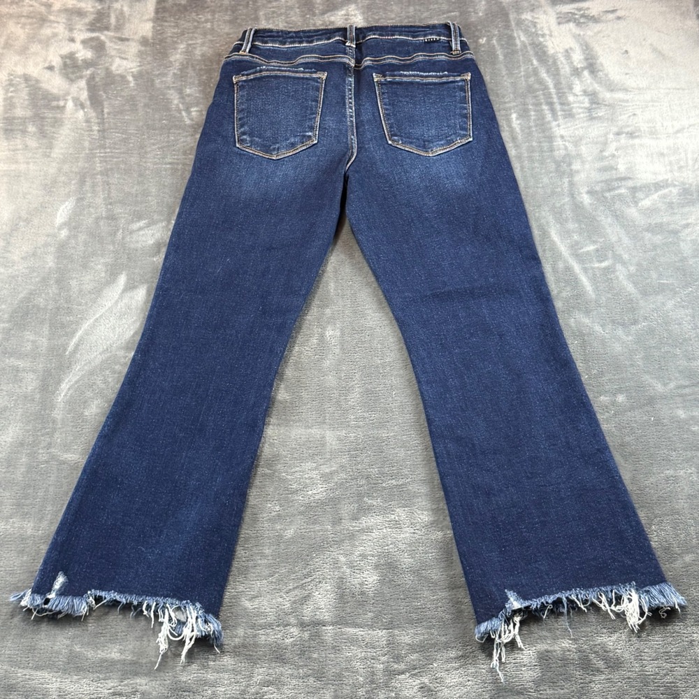Wild Oak Boutique x Risen Jeans High Rise Distressed Fringe Hem Flare Size 5/27 - Picture 7 of 11